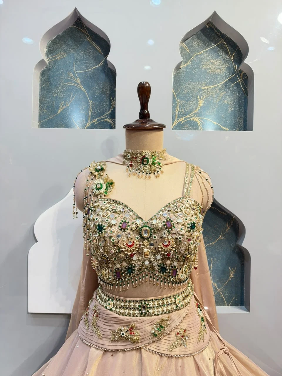 "BLUSH PINK EMERALD EMBELLISHED LEHENGA"