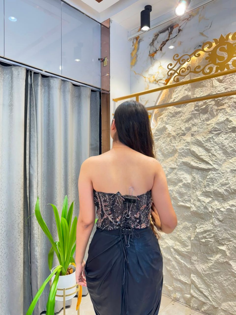 "NOIR SEQUINED DRAPE INDO WESTERN"