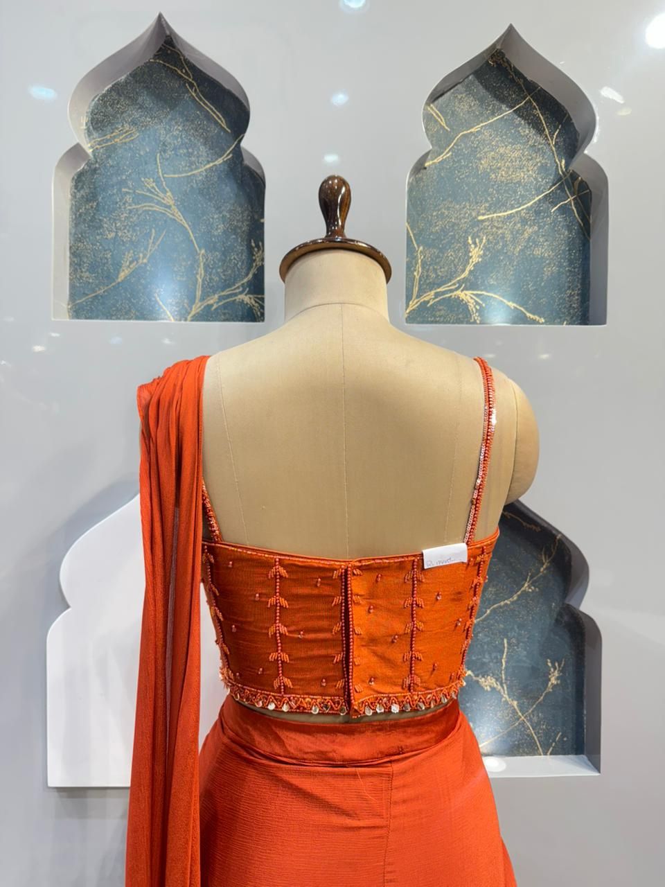 "SUNSET RUST COUTURE DRAPE SAREE"
