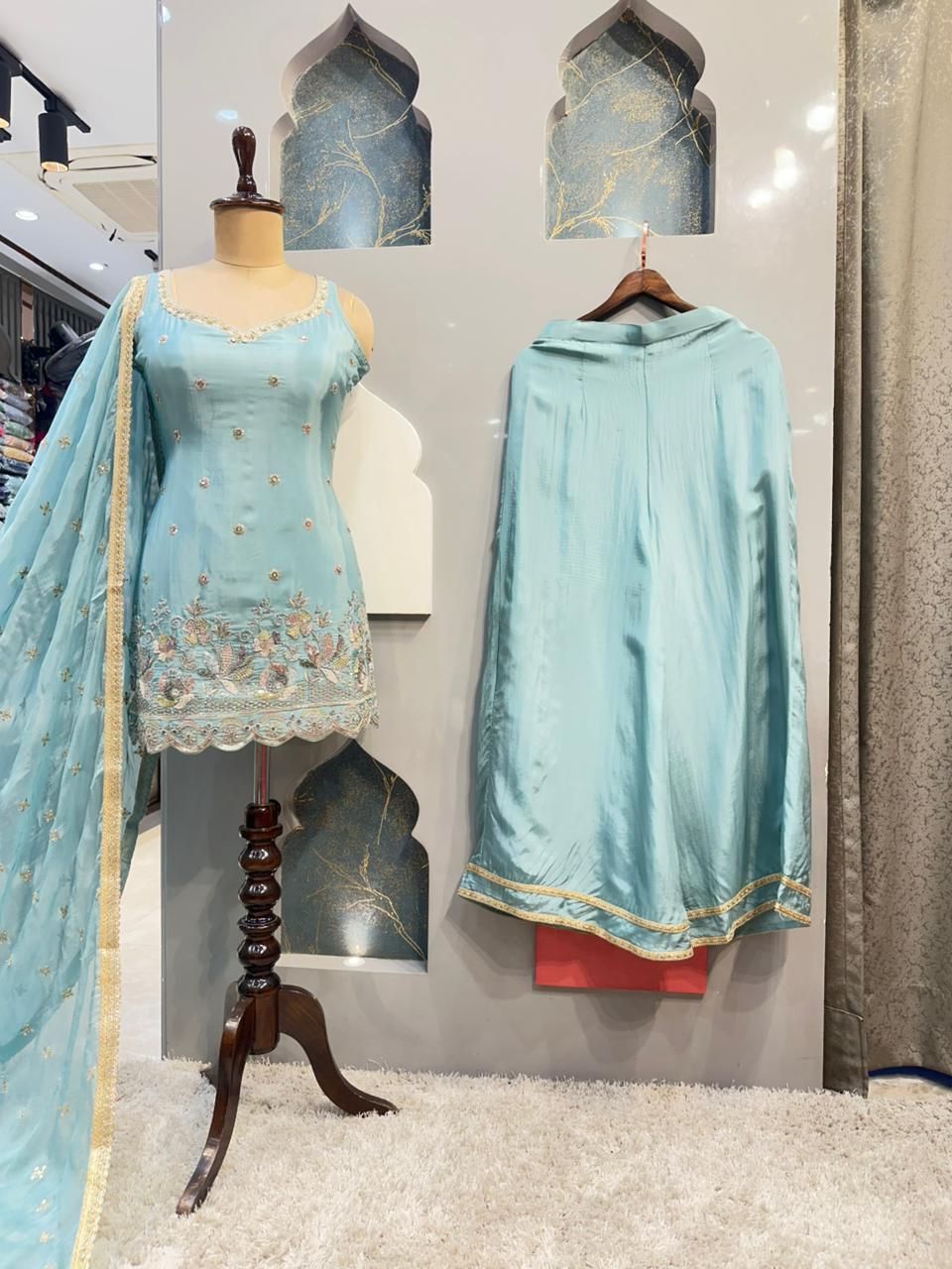 "SKY BLUE ZARI ELEGANCE SHARARA"
