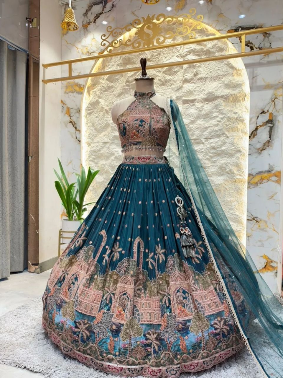 "MIDNIGHT BLUE & BLUSH PINK ROYAL EMBROIDERED LEHENGA"