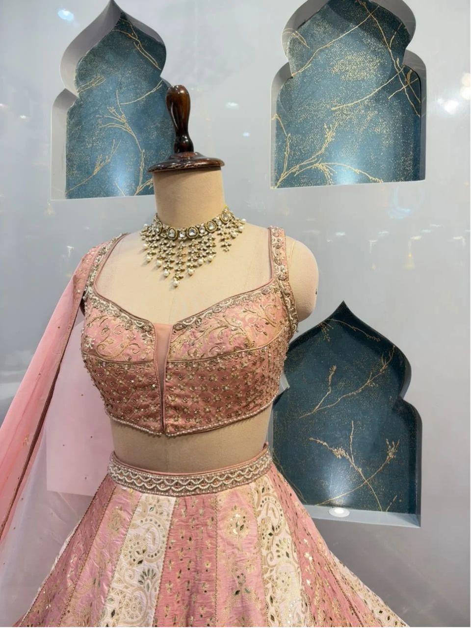 "BLUSH PEACH FLORAL EMBROIDERED LEHENGA"