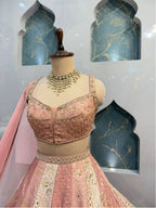 "BLUSH PEACH FLORAL EMBROIDERED LEHENGA"
