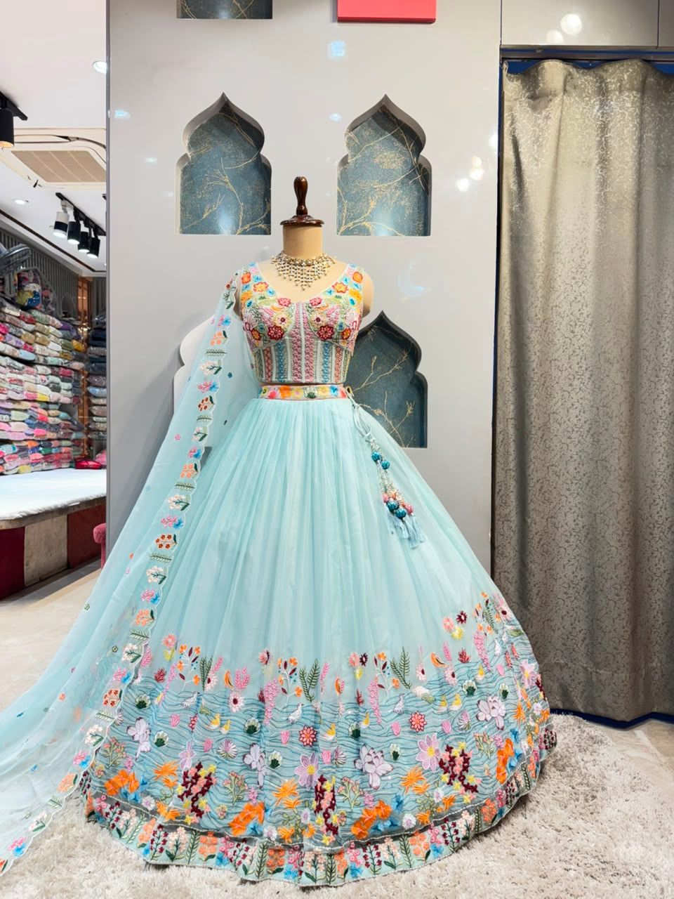 "CELESTIAL BLOOM AQUA LEHENGA"