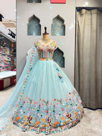"CELESTIAL BLOOM AQUA LEHENGA"