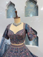 "MIDNIGHT BLUE REGAL FLORAL EMBROIDERED LEHENGA"