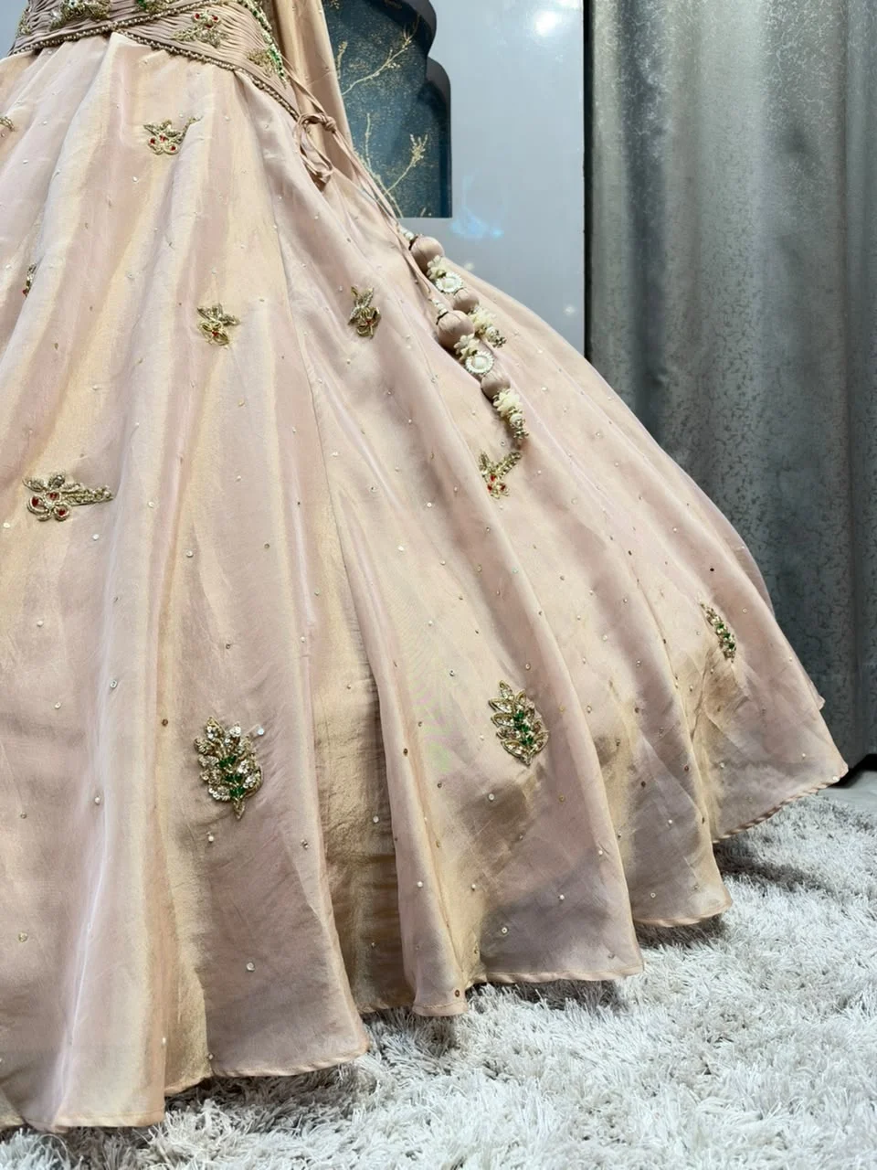 "BLUSH PINK EMERALD EMBELLISHED LEHENGA"