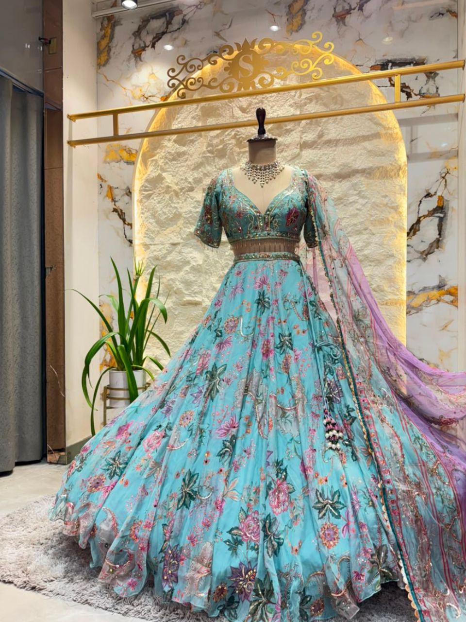 "AZURE BLOSSOM EMBROIDERED LEHENGA"