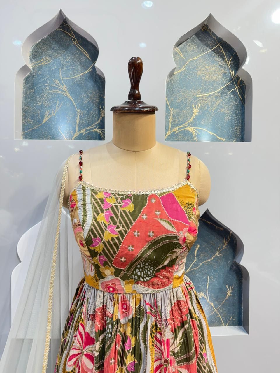 "SAGE GREEN FLORAL PEPLUM INDO-WESTERN"
