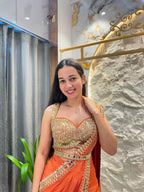 "SUNSET ORANGE ROYALE DRAPE SAREE"