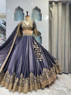 "MIDNIGHT BLUE AND GOLD REGAL EMBROIDERED LEHENGA"