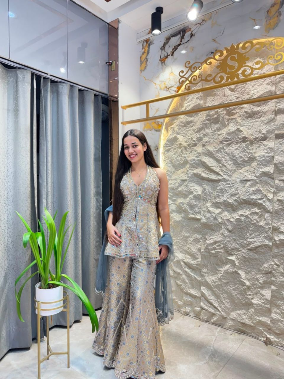 "NOOR SILVER EMBELLISHED PEPLUM INDO WESTERN"