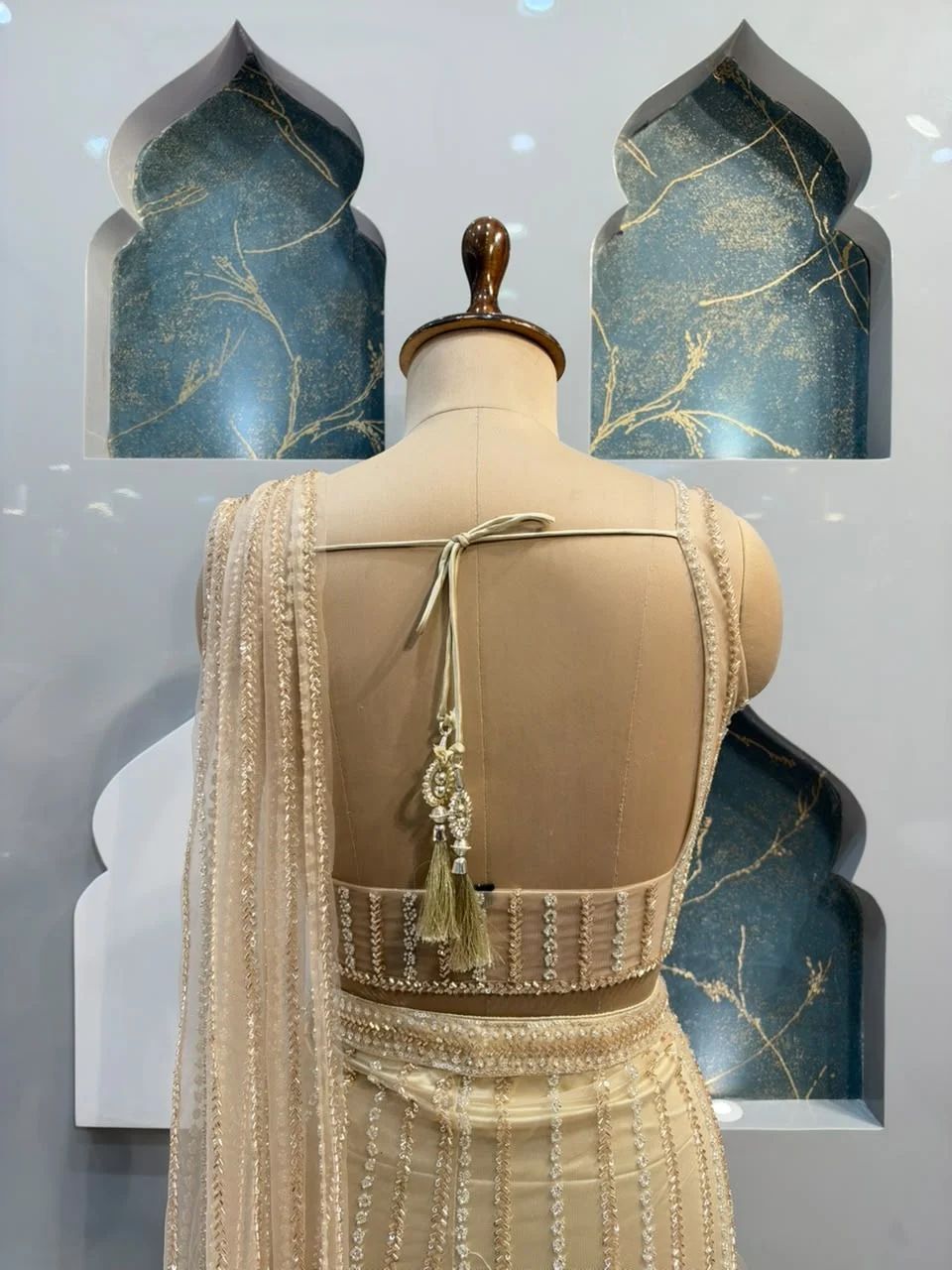 "CHAMPAGNE PEARL DRAPE SAREE"