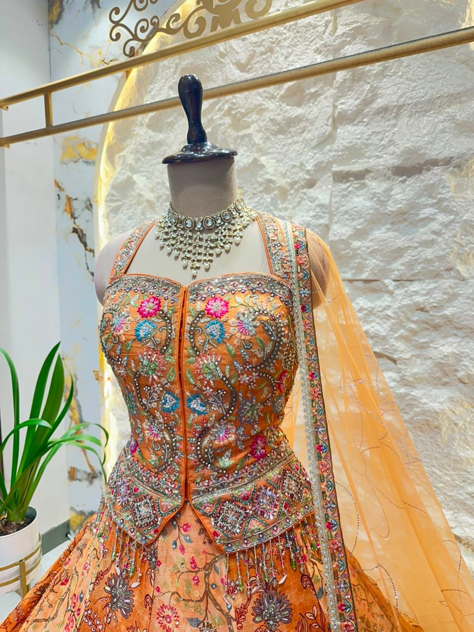 "AMBER BLOSSOM  COUTURE LEHENGA"