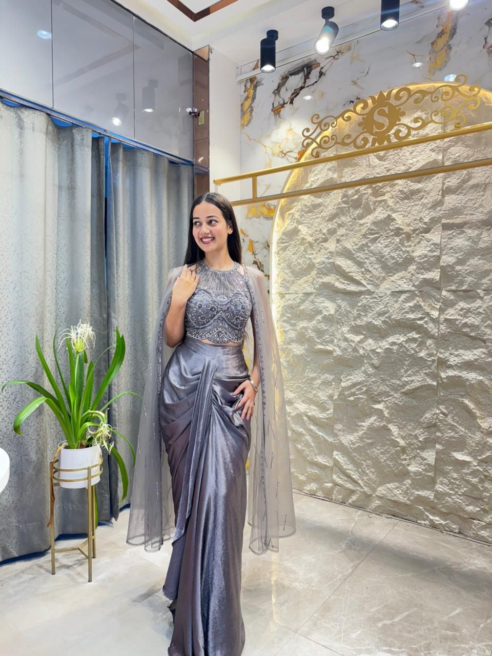 "STEEL GREY EMBELLISHED INDO-WESTERN"
