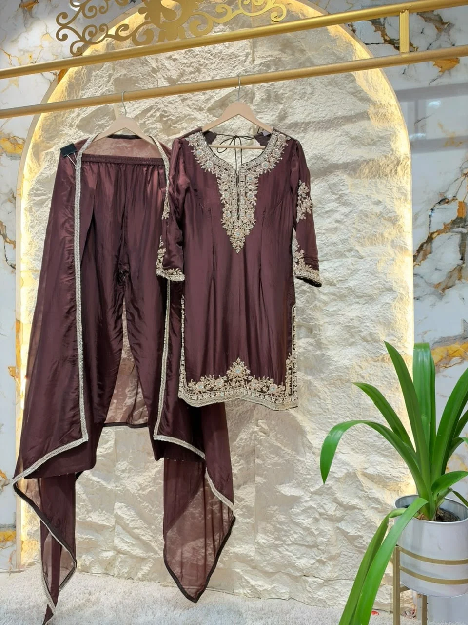 "ELEGANT WINE EMBROIDERED SUIT"