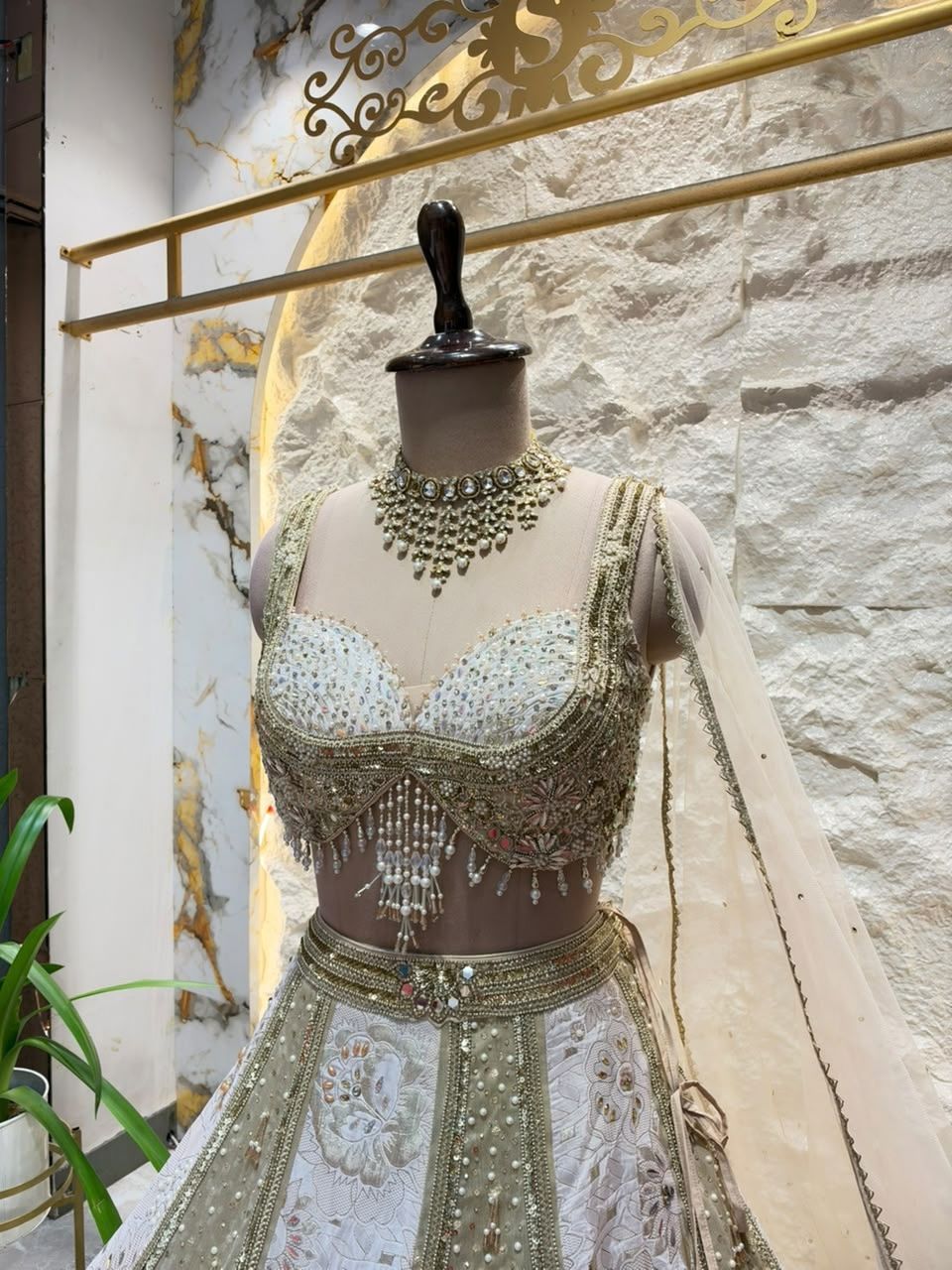 "IVORY AND MIRRORWORK EMBROIDERED LEHENGA"
