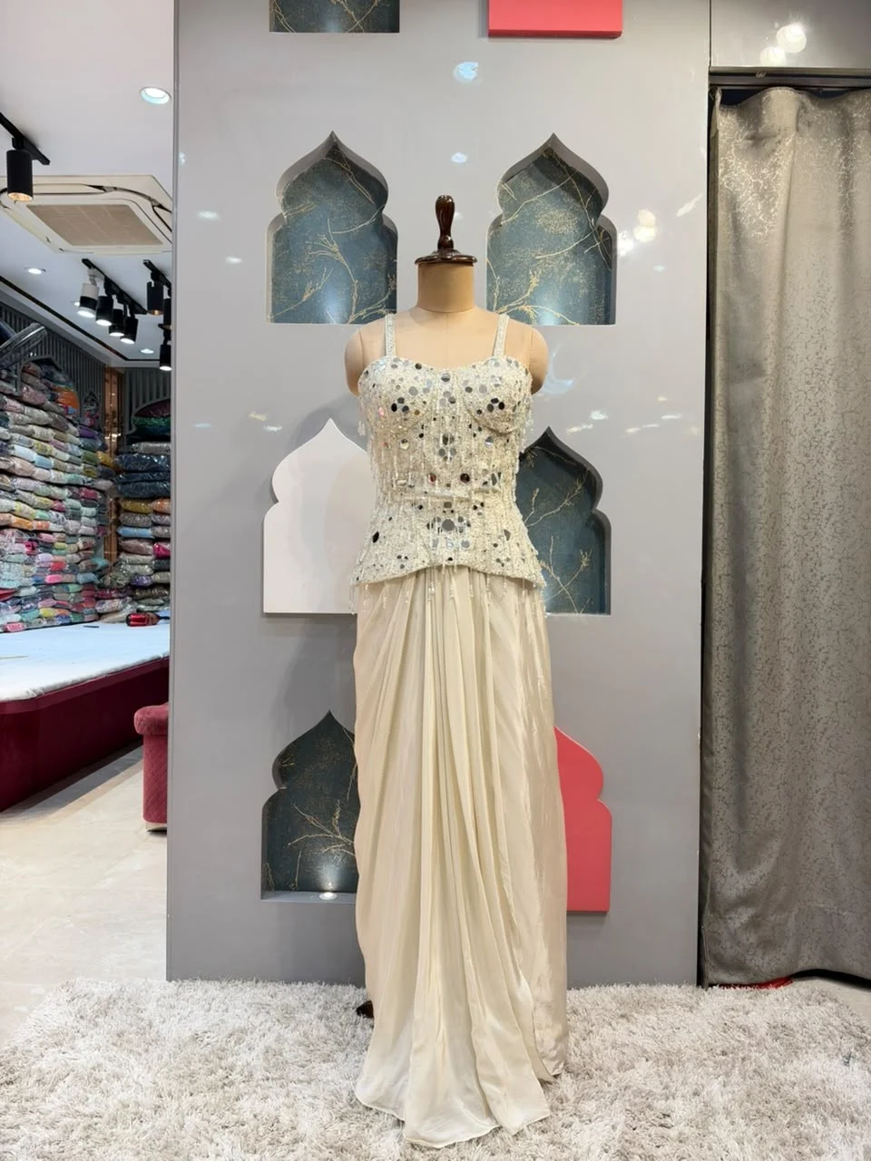 "IVORY MIRRORWORK GLAM INDO-WESTERN"