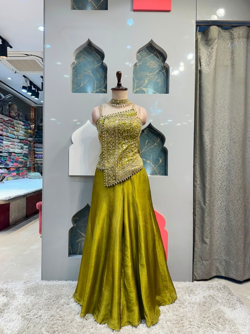 "OLIVE GREEN EMBROIDERED INDO-WESTERN"