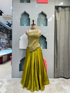 "OLIVE GREEN EMBROIDERED INDO-WESTERN"