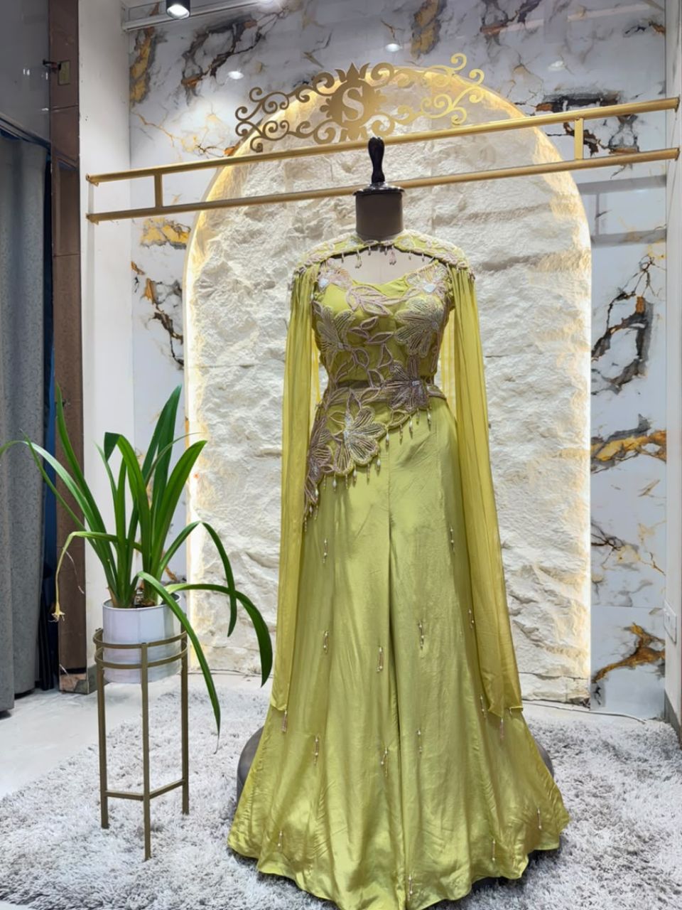 "LIME GREEN FLORAL EMBROIDERED INDOWESTERN"