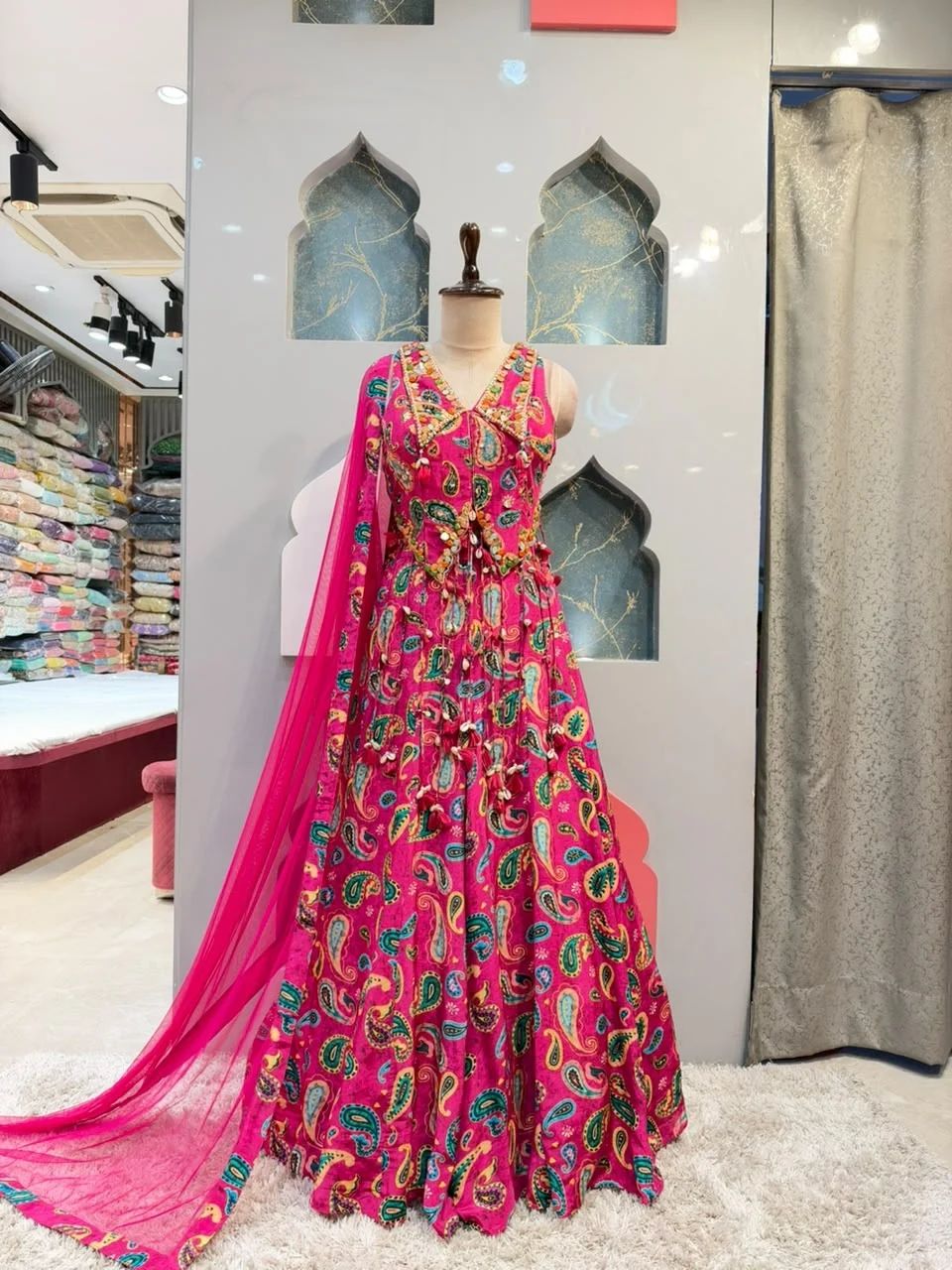 "HOT PINK PAISLEY EMBROIDERED INDO-WESTERN"