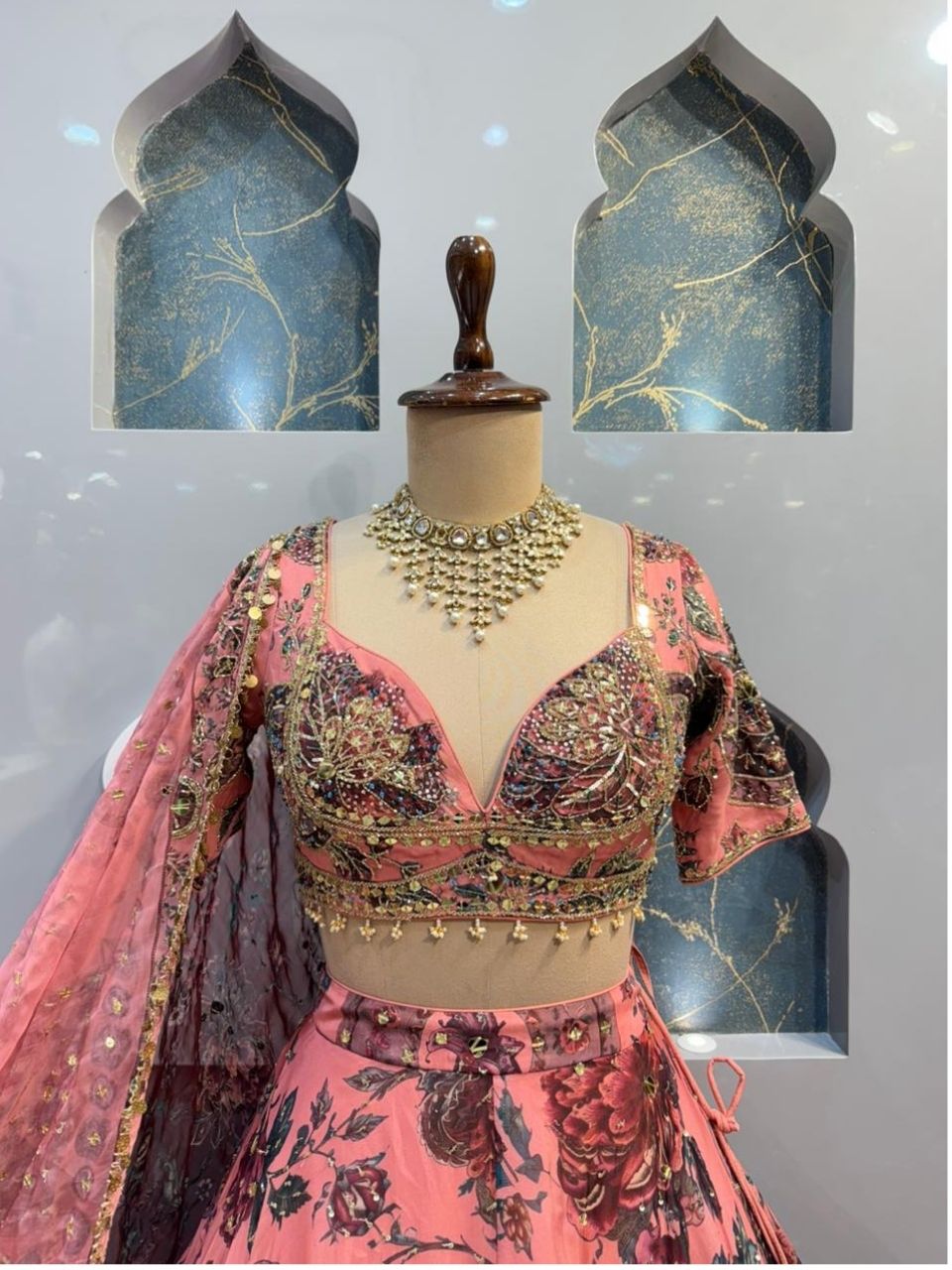 "BLUSH ROSE PRINTED EMBELLISHED LEHENGA"