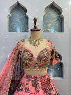 "BLUSH ROSE PRINTED EMBELLISHED LEHENGA"