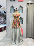 "SAGE GREEN FLORAL PEPLUM INDO-WESTERN"