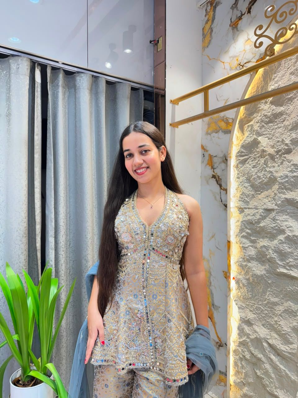 "NOOR SILVER EMBELLISHED PEPLUM INDO WESTERN"
