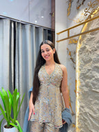 "NOOR SILVER EMBELLISHED PEPLUM INDO WESTERN"