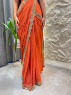 "SUNSET ORANGE ROYALE DRAPE SAREE"