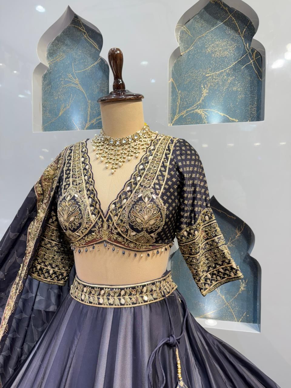 "MIDNIGHT BLUE AND GOLD REGAL EMBROIDERED LEHENGA"