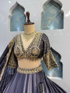 "MIDNIGHT BLUE AND GOLD REGAL EMBROIDERED LEHENGA"