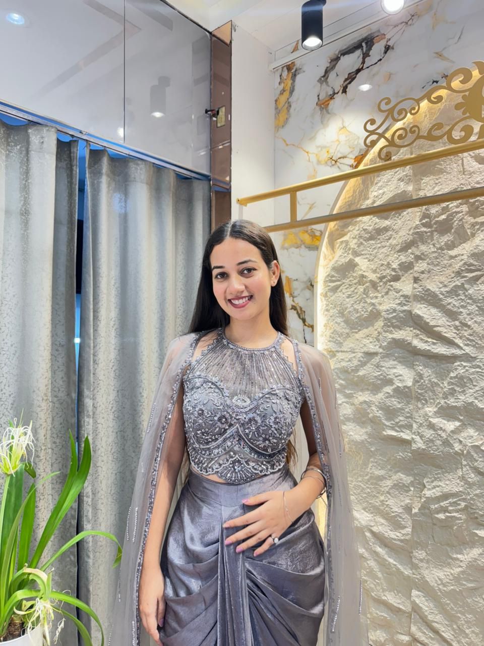 "STEEL GREY EMBELLISHED INDO-WESTERN"