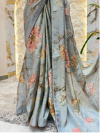 "PASTEL BLUE FLORAL EMBROIDERED SAREE"