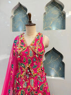 "HOT PINK PAISLEY EMBROIDERED INDO-WESTERN"