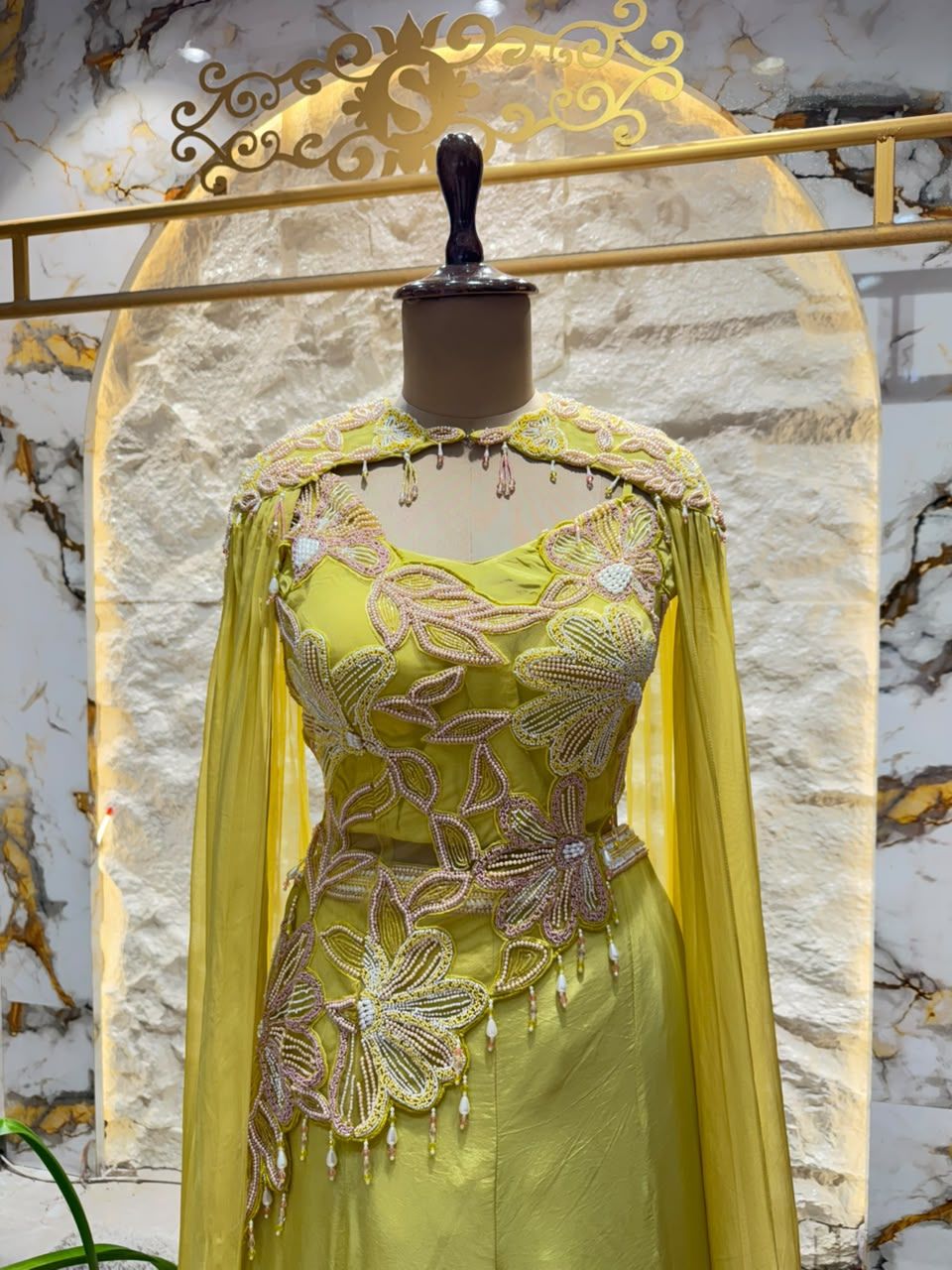 "LIME GREEN FLORAL EMBROIDERED INDOWESTERN"