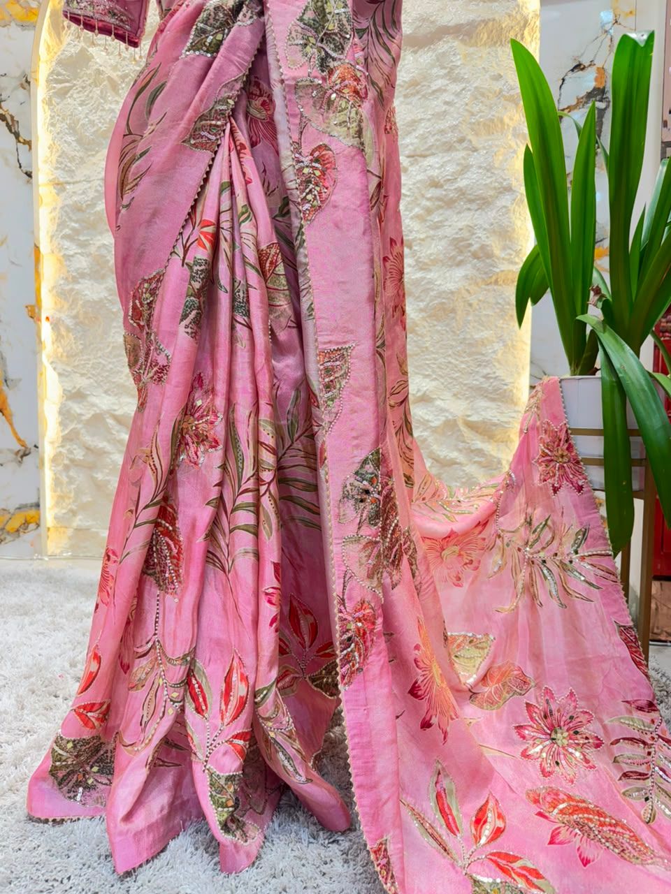 "BLUSH BLOOM EMBROIDERED SAREE"