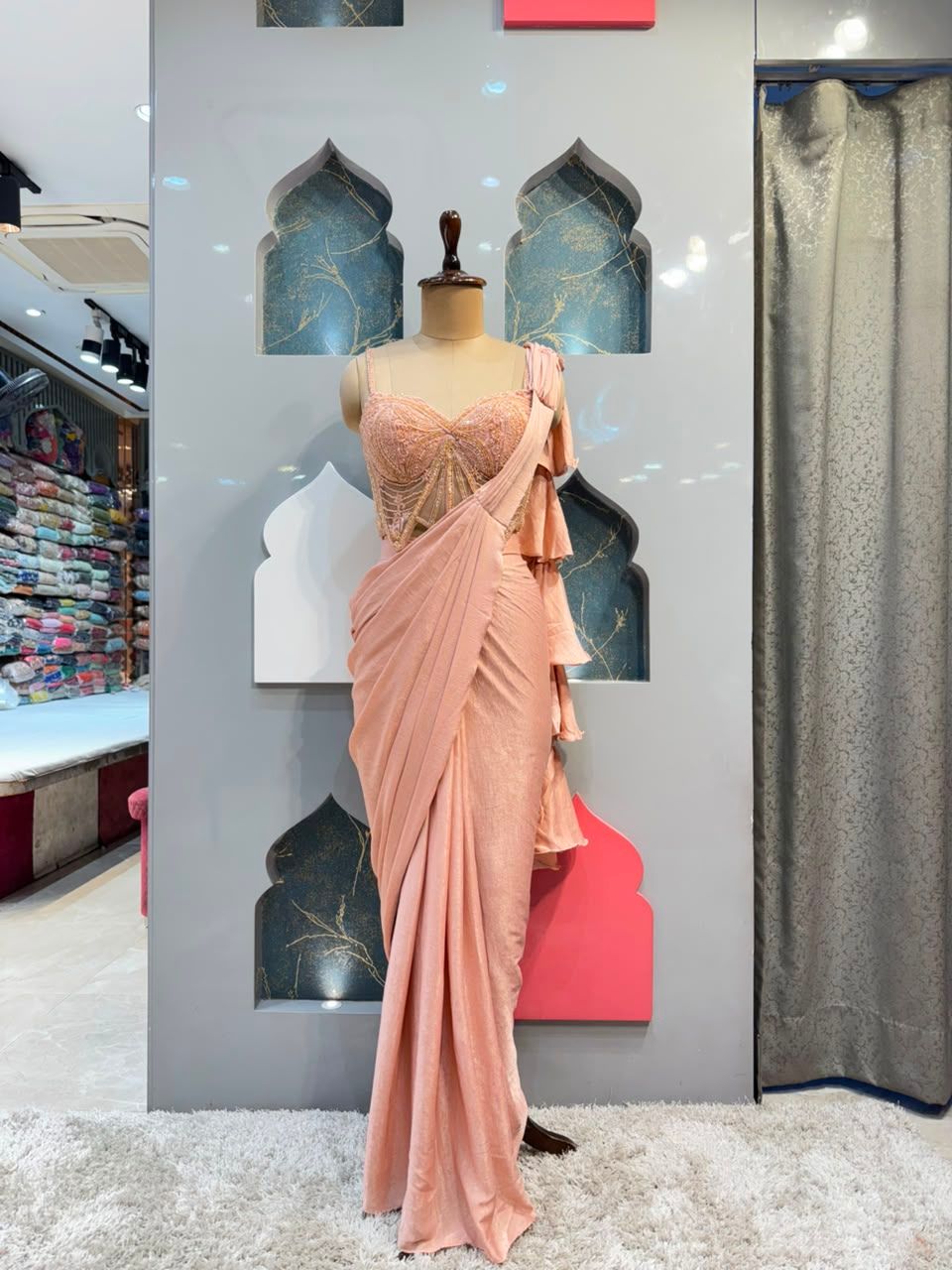 "BLUSH ROSE DRAPE SAREE"