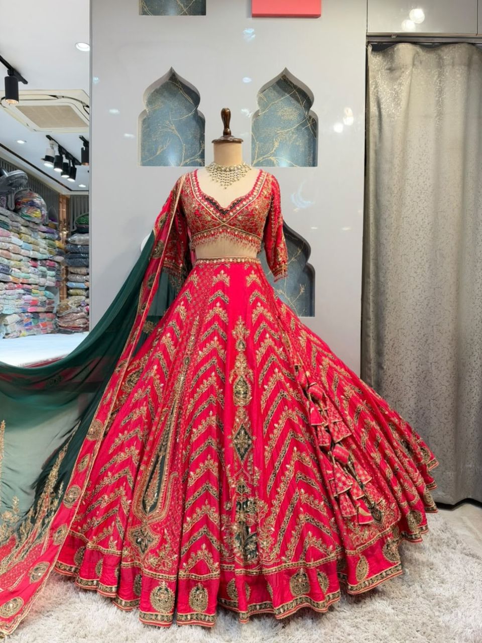 "RANI PINK HERITAGE EMBROIDERED LEHENGA"