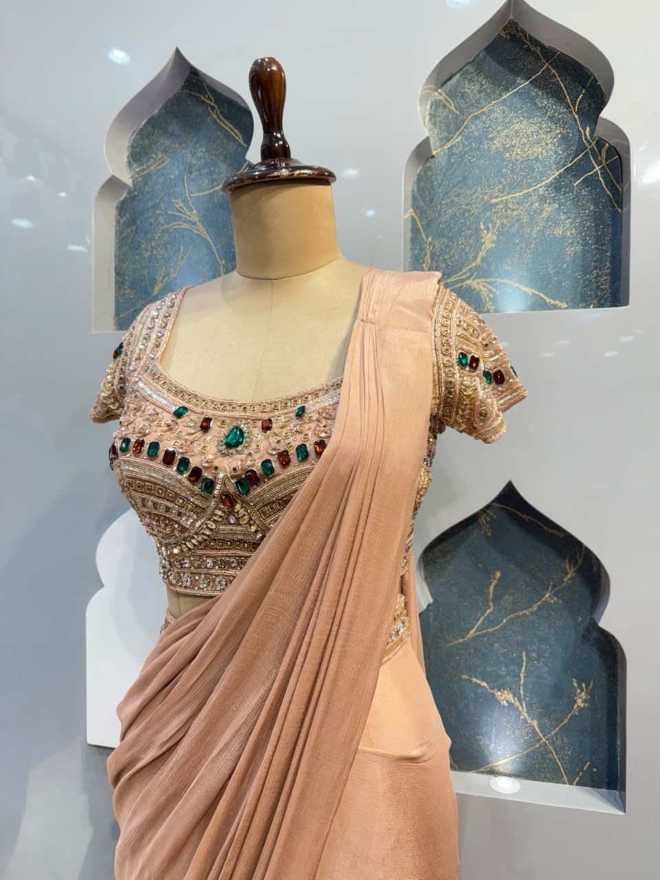 "BLUSH ROSE DRAPED EMBELLISHED DRAPE SAREE"