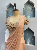 "BLUSH ROSE DRAPED EMBELLISHED DRAPE SAREE"