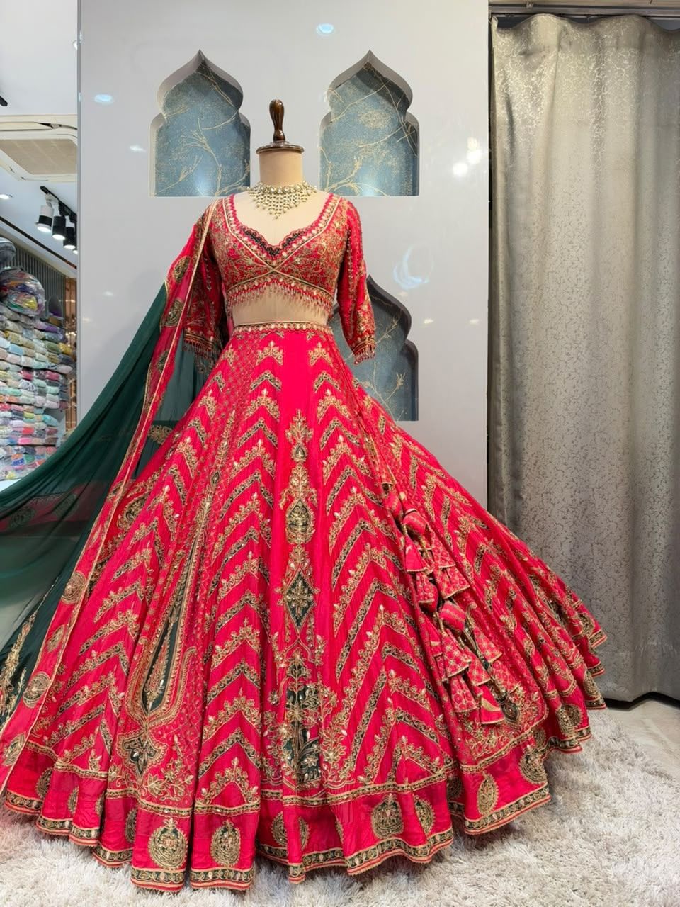 "RANI PINK HERITAGE EMBROIDERED LEHENGA"
