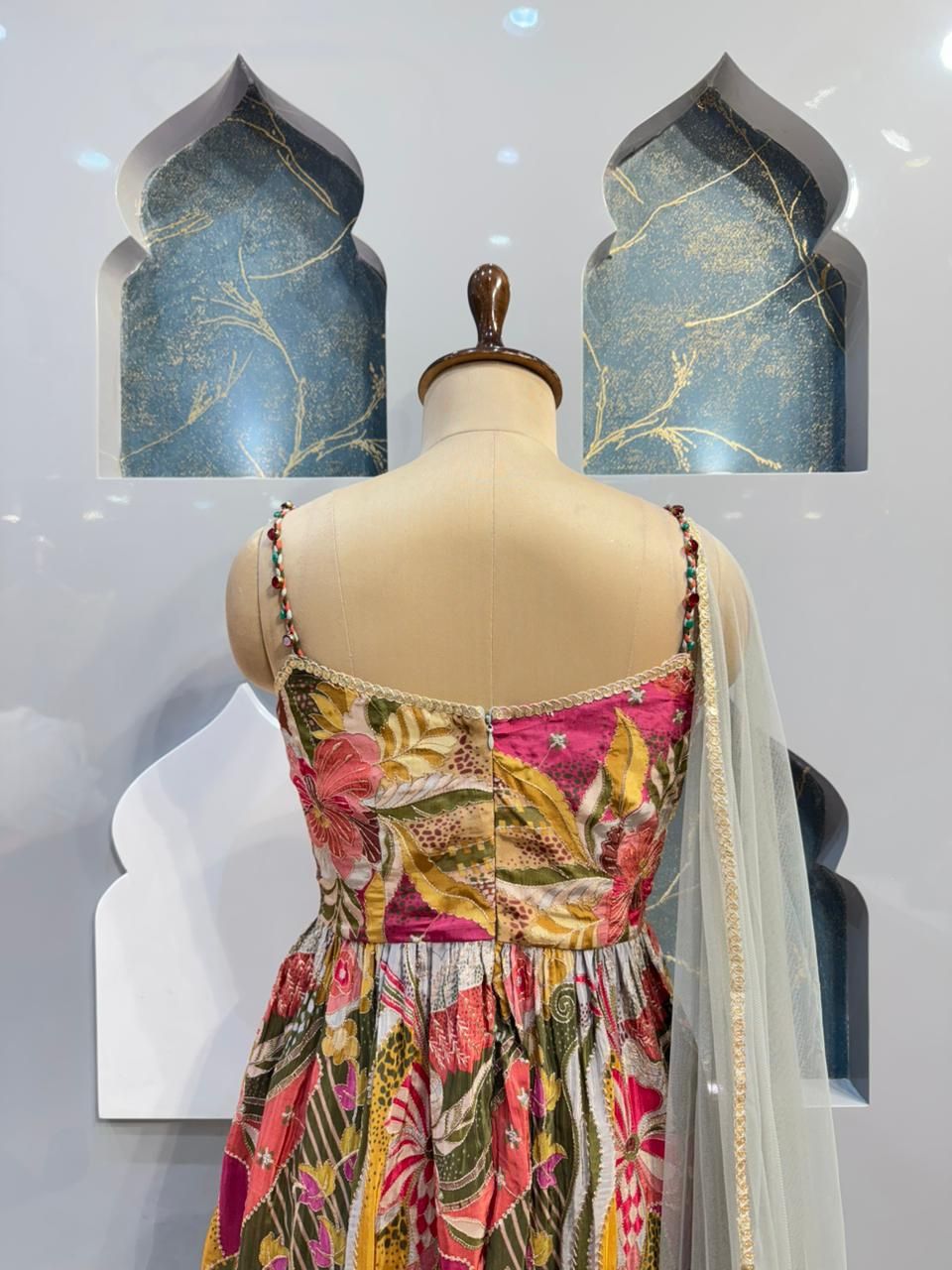 "SAGE GREEN FLORAL PEPLUM INDO-WESTERN"
