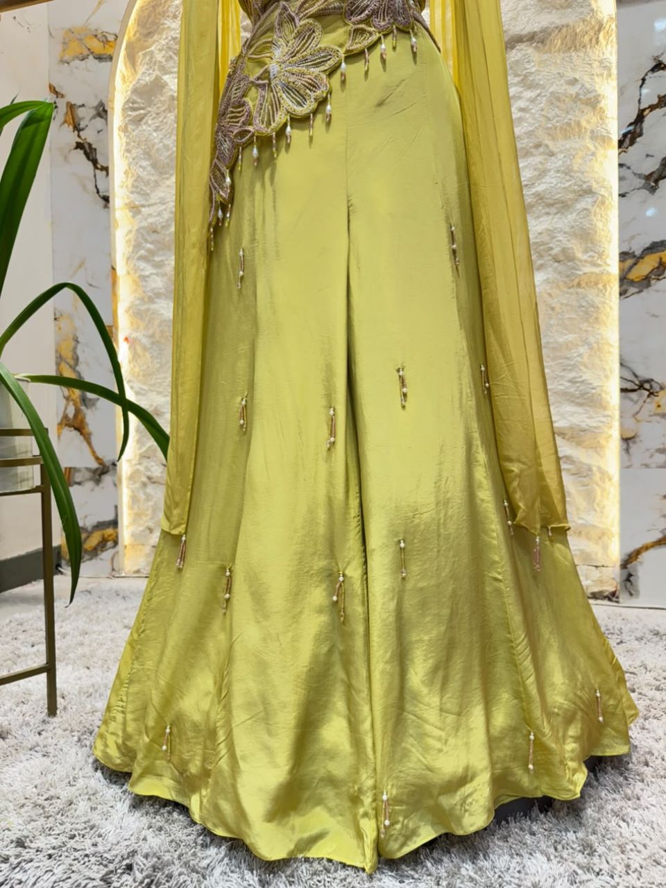 "LIME GREEN FLORAL EMBROIDERED INDOWESTERN"