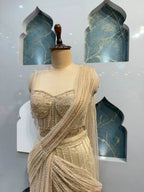 "CHAMPAGNE PEARL DRAPE SAREE"