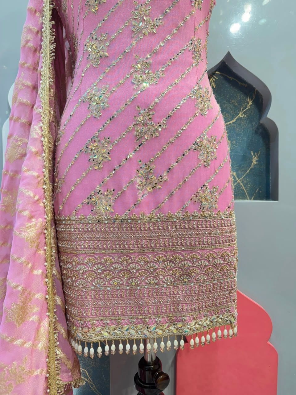 "BLUSH PINK ZARI EMBROIDERED GARARA"
