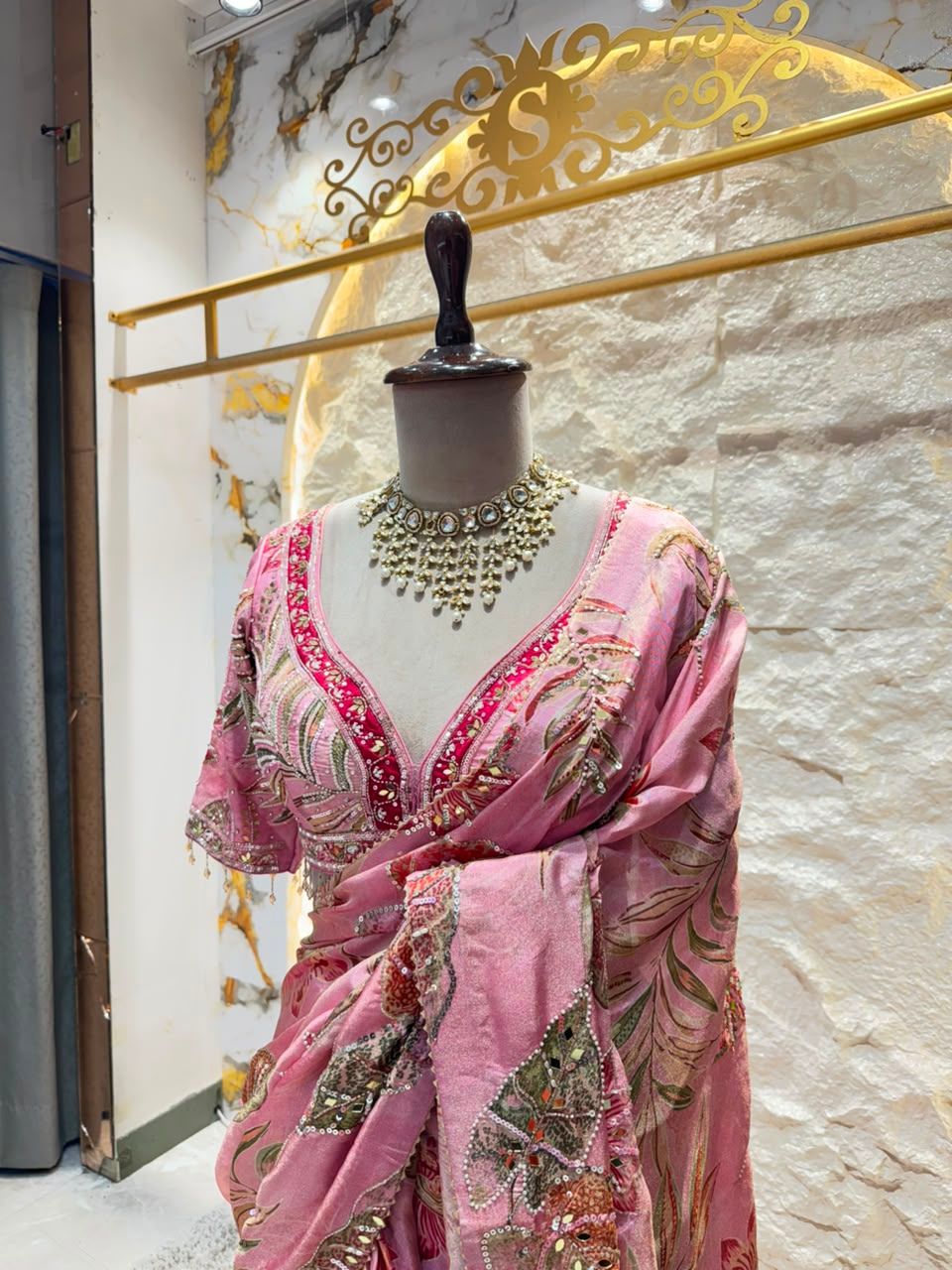 "BLUSH BLOOM EMBROIDERED SAREE"