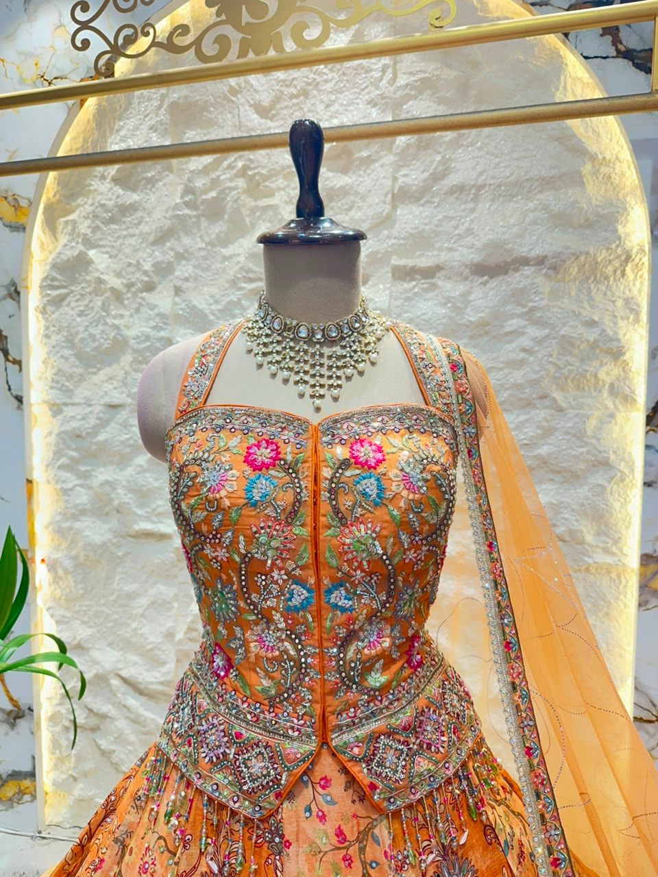 "AMBER BLOSSOM  COUTURE LEHENGA"